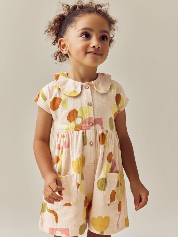 Yellow Shirt Collar 100% Cotton Playsuit (3mths-7yrs)