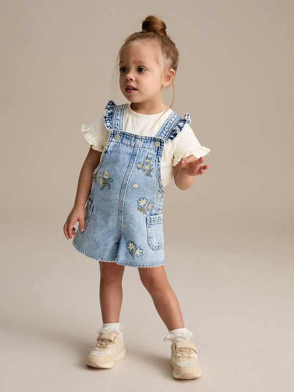 Denim 100% Cotton Pretty Blouse Dungaree (3mths-7yrs)