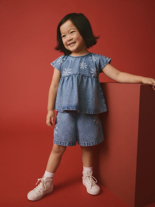 Denim 100% Cotton Floral Top and Shorts Set (3mths-7yrs)