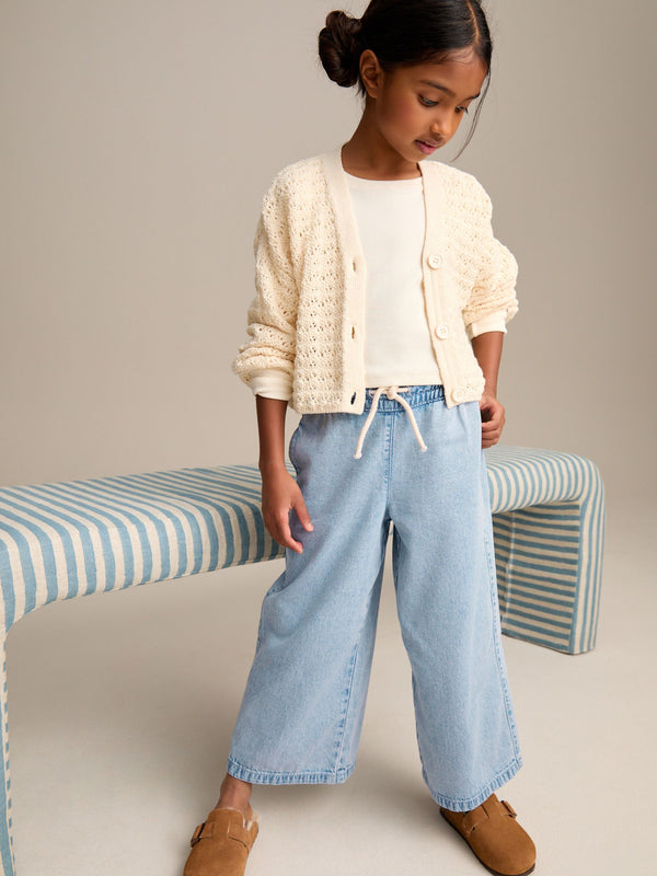 Mid Blue Denim Pull On Wide Leg Jeans (3-16yrs)