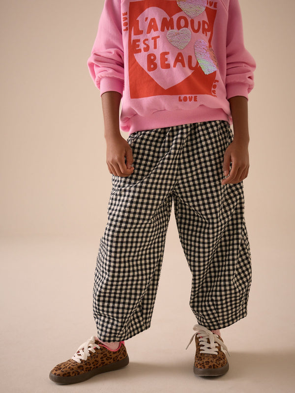 Black & White Gingham Barrel Leg Trousers (3-16yrs)