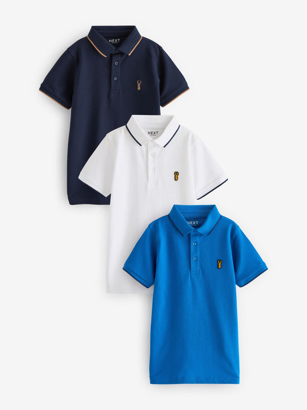 Blue/Navy/White Short Sleeve Polo Shirts 3 Pack (3-16yrs)
