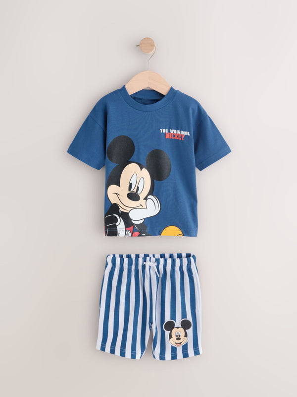 Blue/White Mickey Mouse 100% Cotton T-Shirt & Shorts Set (3mths-8yrs)