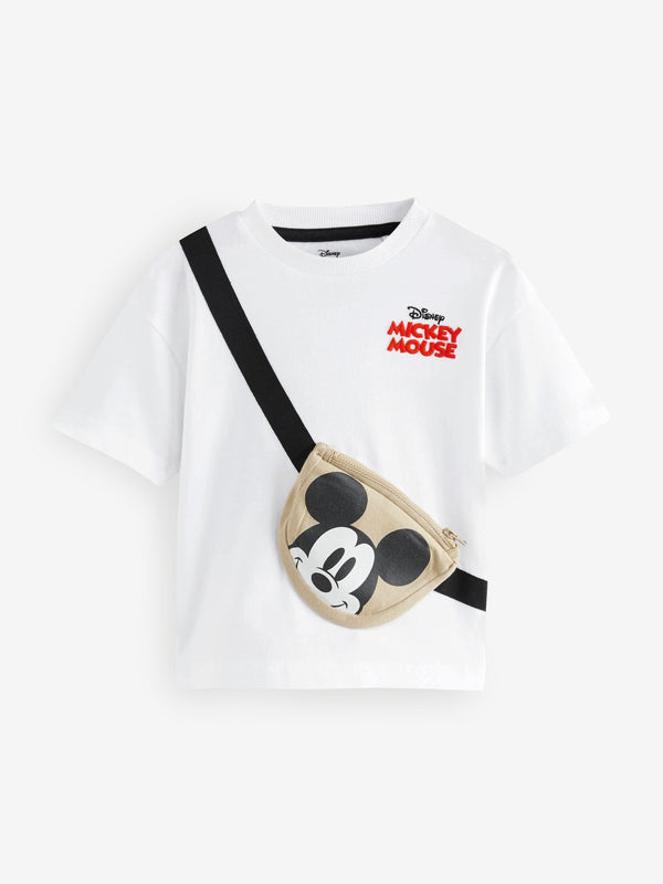 White Mickey Mouse Short Sleeves Bumbag 100% Cotton T-Shirt (3mths-8yrs)