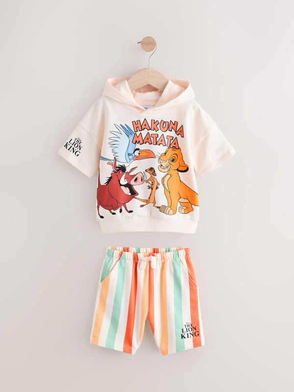 White Lion King Short Sleeve 100% Cotton Hoodie and Shorts Set (3mths-8yrs)