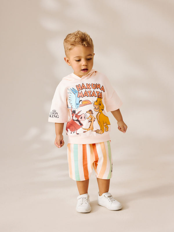 White Lion King Short Sleeve 100% Cotton Hoodie and Shorts Set (3mths-8yrs)