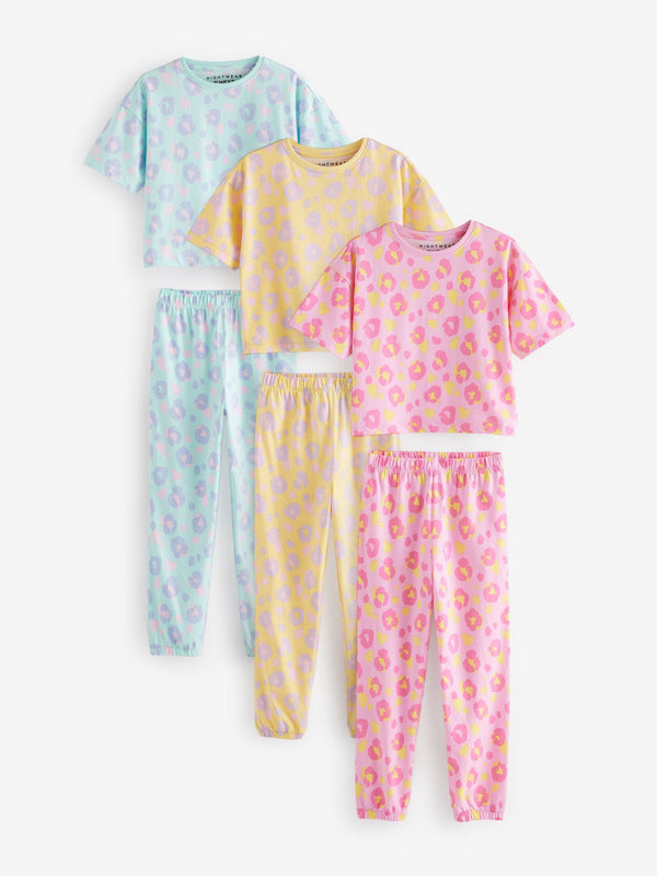 Yellow/Blue Animal Print Joggers Pyjamas 3 Pack (3-16yrs)