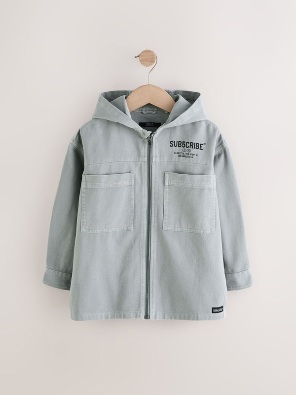 Denim Grey Overshirt 100% Cotton Denim Zip Through Hoodie (3-16yrs)
