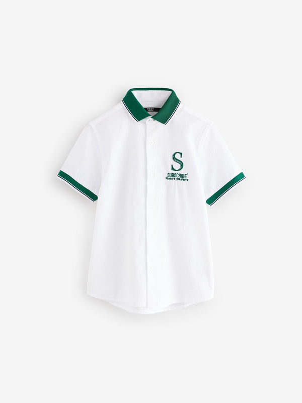 White 100% Cotton Short Sleeve Bowling Shirt (3-16yrs)