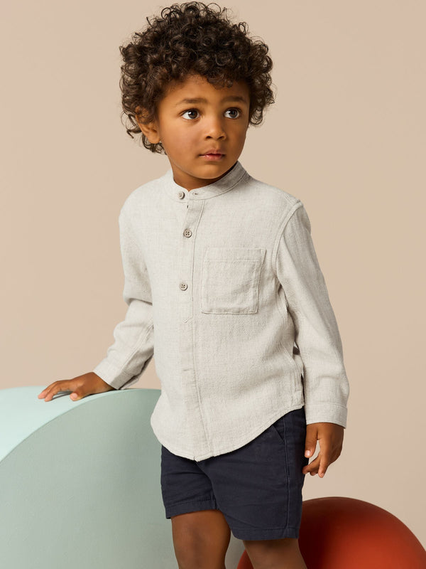 Neutral Linen Grandad Collar Linen Mix Shirt (3mths-7yrs)