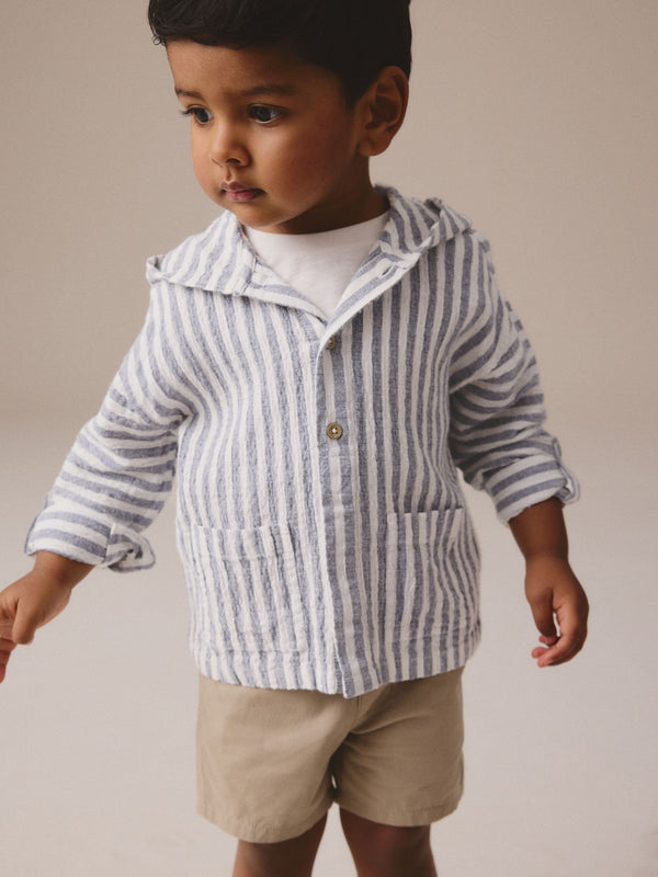 Blue/White Long Sleeve Stripe Hooded Shirt (3mths-7yrs)