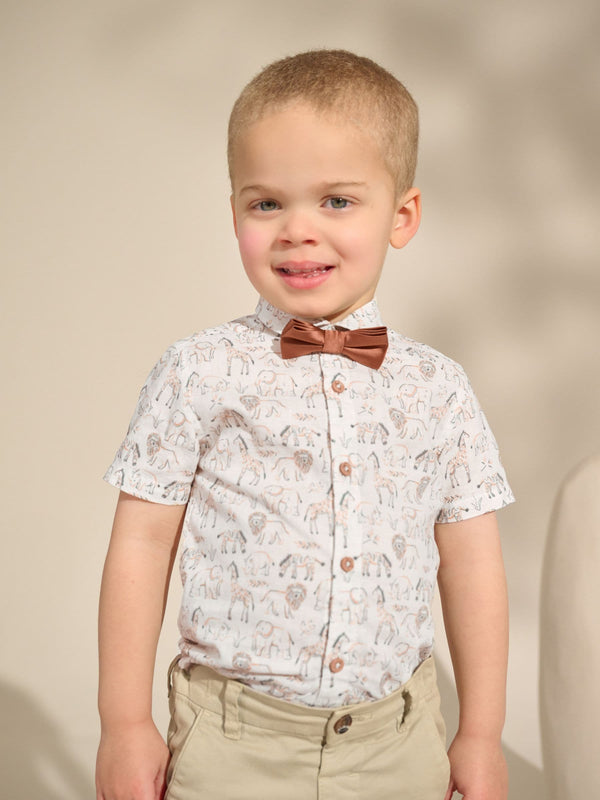 Ecru Safari Bowtie Shirt Short Sleeve Printed Shirt and Bowtie Set (3mths-7yrs)