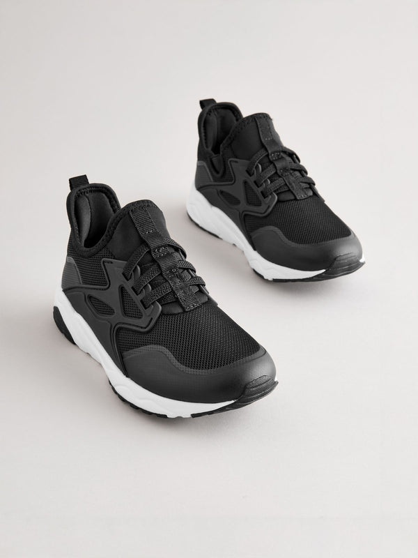 Black Elastic Lace Trainers