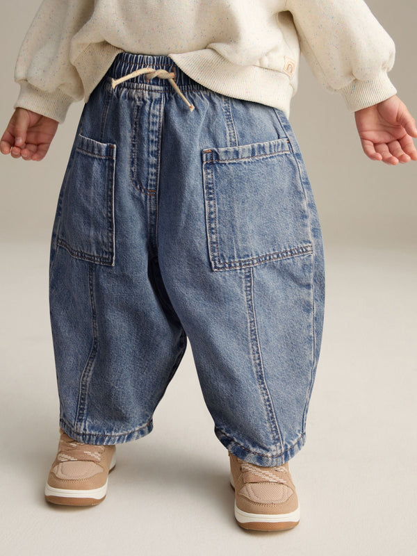 Mid Blue Denim Barrel 100% Cotton Jeans (3mths-7yrs)