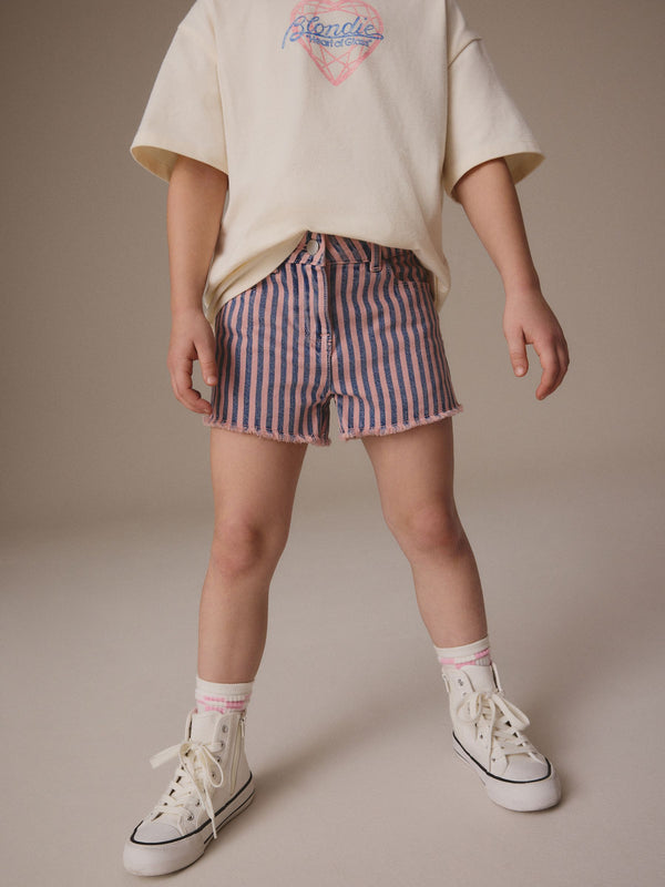 Pink/Blue Regular Length Frayed Edge Denim Shorts (3-16yrs)