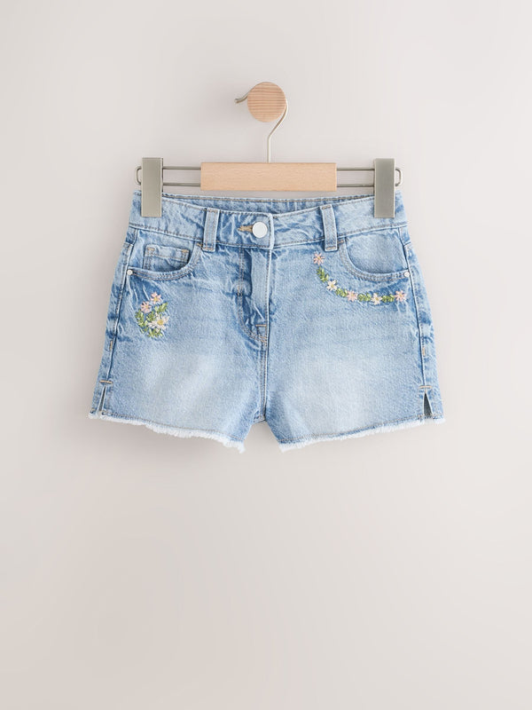 Mid Blue 100% Cotton Floral Shorts (3-16yrs)