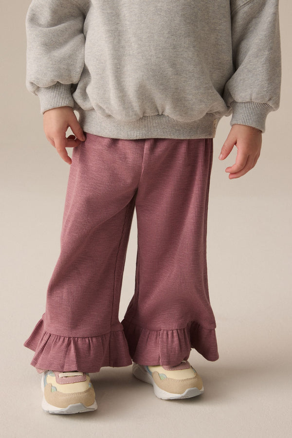 Pink Textured Frill Hem Wide Trousers (3mths-7yrs)