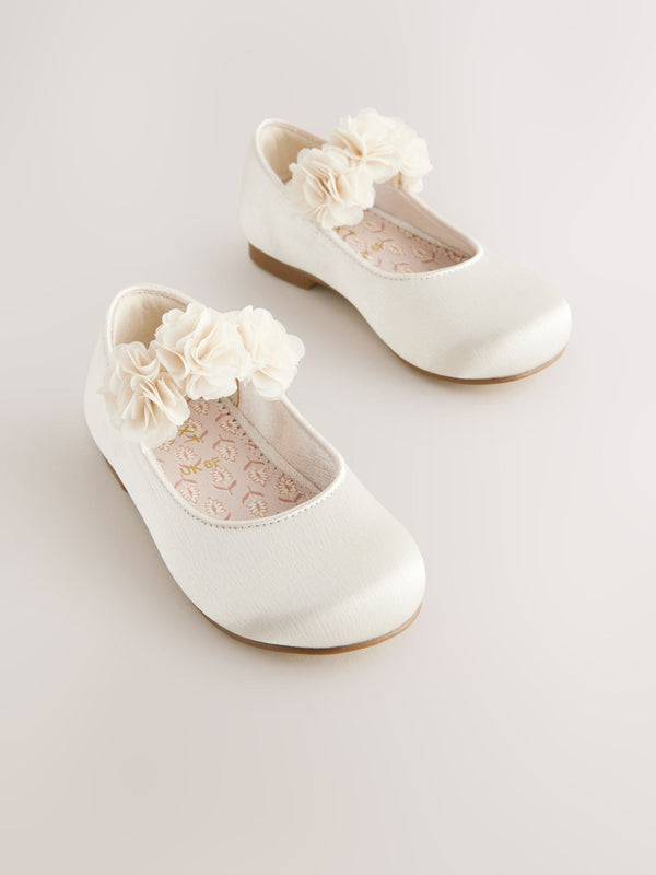Ivory Standard Fit (F) Satin Flower Girl Occasion Corsage Mary Jane Shoes
