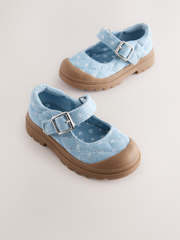 Denim Floral Chunky Mary Jane Shoes