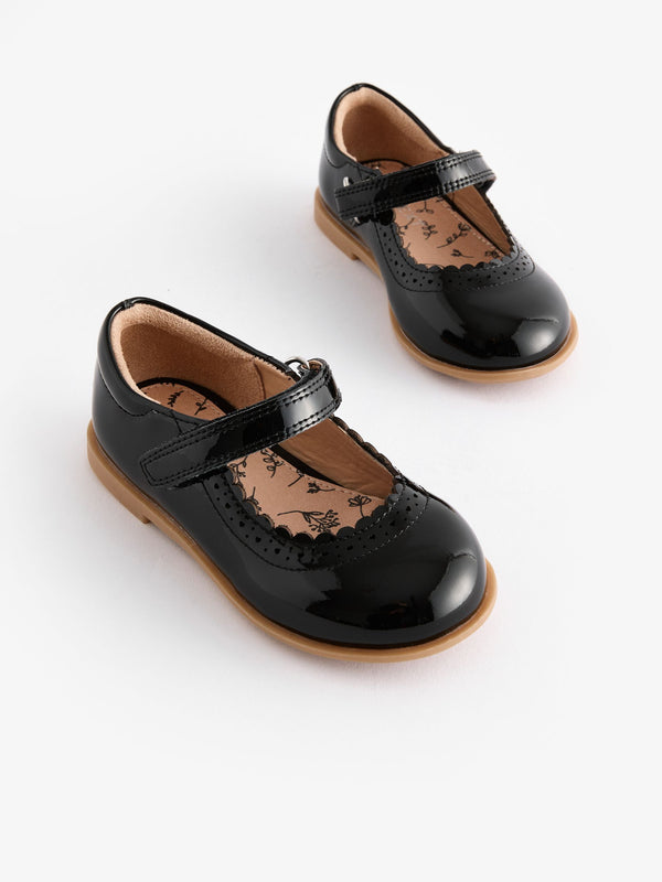 Black Leather Touch Fastening Brogue Shoes