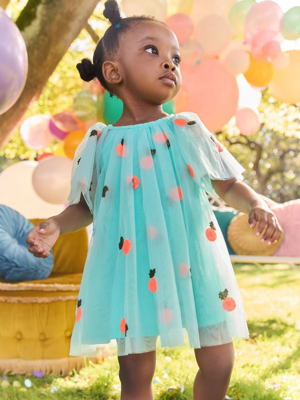 Aqua Blue Sequin Mesh Dress (3mths-8yrs)
