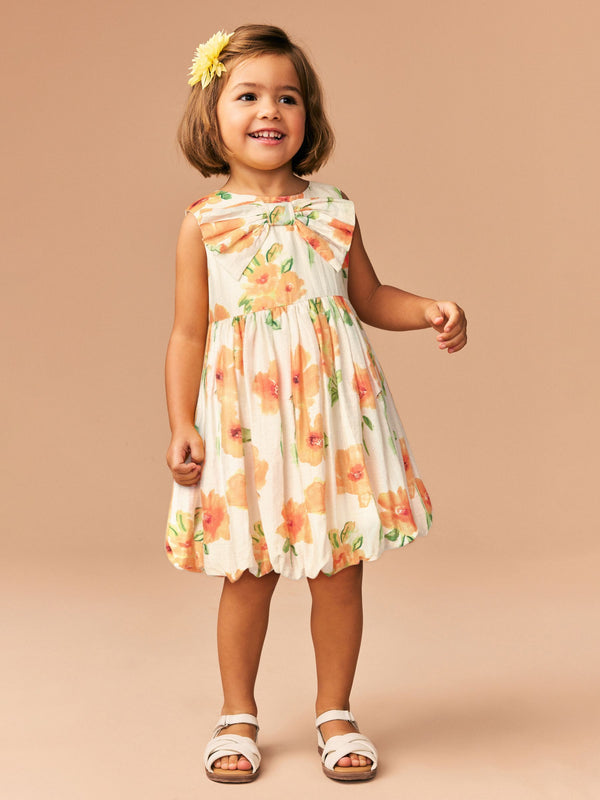 Orange Floral Bubble Hem Bow Dress (3mths-8yrs)