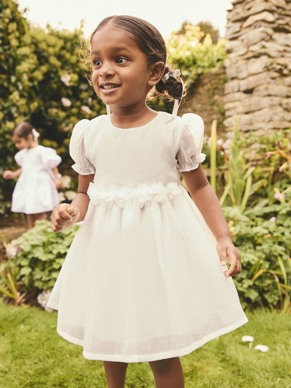White Flower Print Corsage Dress (3mths-8yrs)