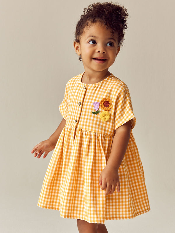 Yellow Check Relaxed 100% Cotton Dress (3mths-8yrs)