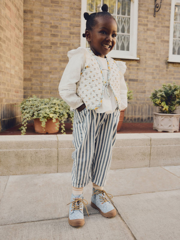 Cream Ditsy 100% Cotton Quilted Gilet And Blouse Set (3mths-8yrs)