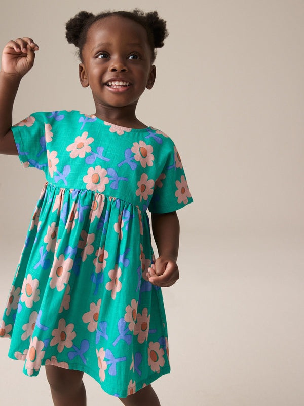 Green Flower Boxy Summer Dress (3mths-8yrs)