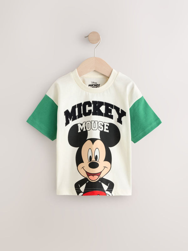 White/Green Mickey Mouse Short Sleeve 100% Cotton T-Shirt (3mths-8yrs)