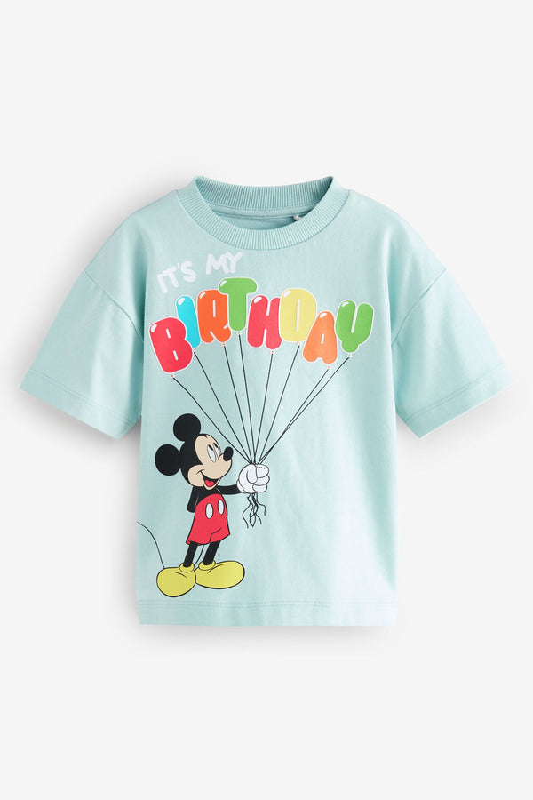 Blue Mickey Mouse Short Sleeve Birthday T-Shirt (12mths-8yrs)