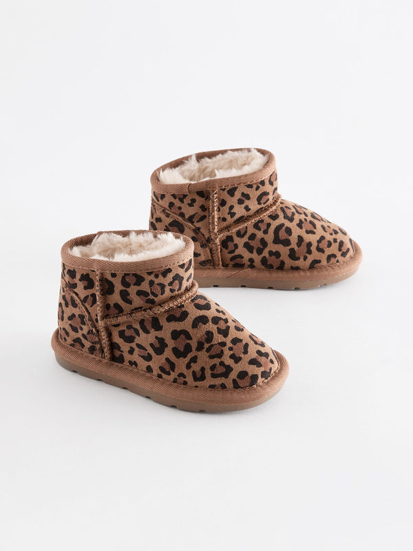 Animal Print Faux Fur Lined Water Repellent Pull-On Suede Boots