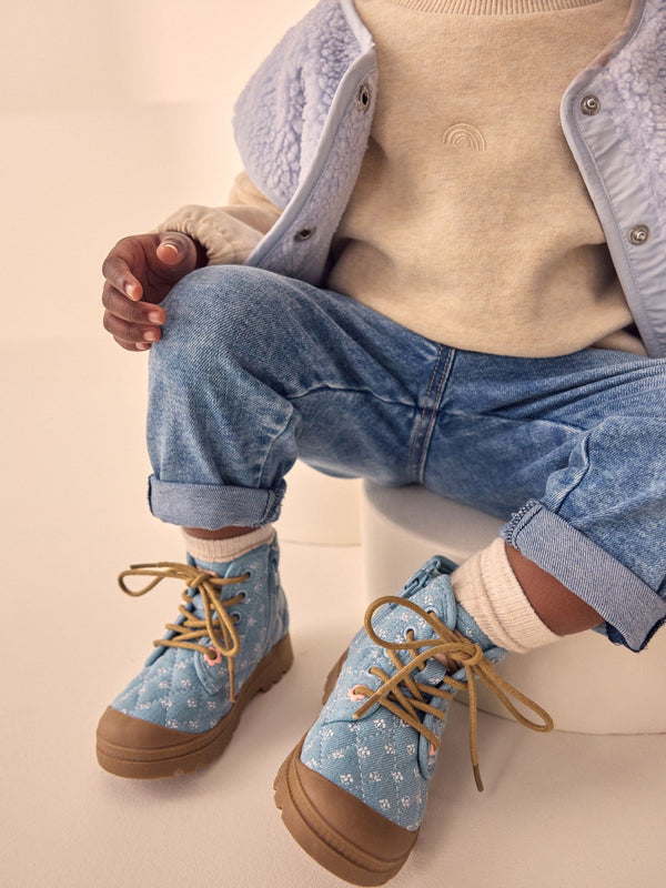 Denim Blue Print Chunky Boots