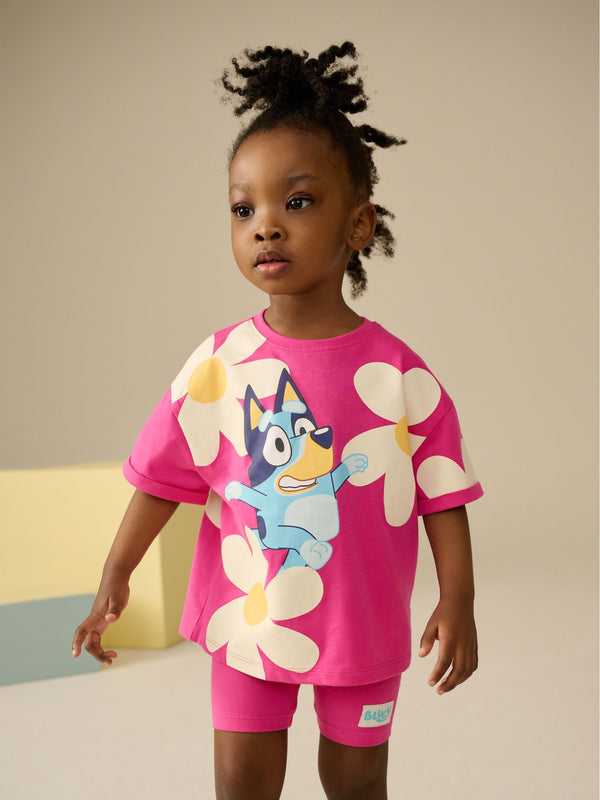 Pink Bluey Short Sleeve T-Shirt and Cycle Shorts Set (12mths-7yrs)
