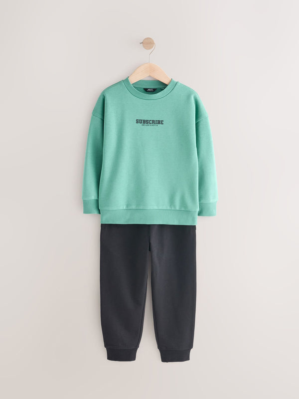 Green/Black Sub5cribe Graphic Crew and Joggers Set (immediate)