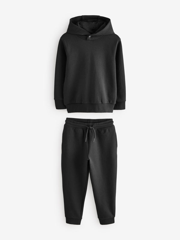 Black Smart Popper Neck Hoodie and Joggers Set (3-16yrs)