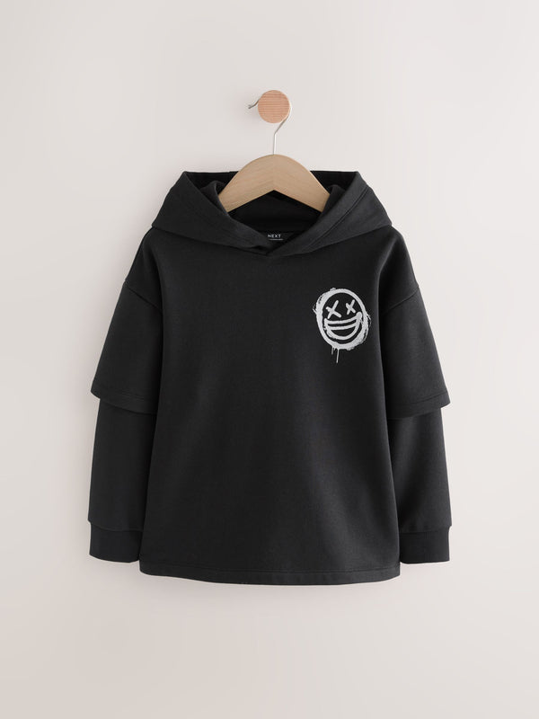 Black Drippy Smile Graphic Hoodie (3-16yrs)