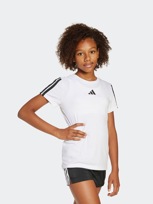 adidas White Training Essentials 3-Stripes Kids T-Shirt