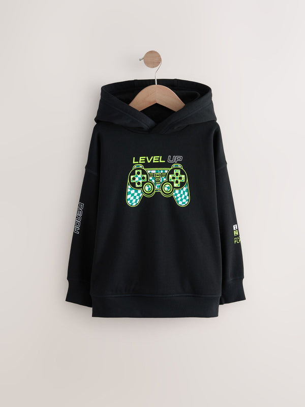 Black Controller Older Boys Graphic Cross-Over Hoodie (3-16yrs)