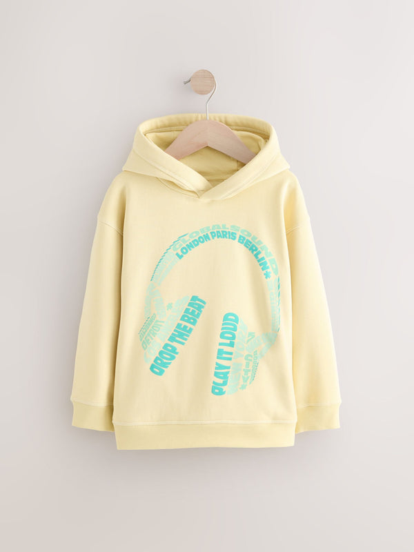 Yellow Headphone Older Boys Graphic Cross-Over Hoodie (3-16yrs)
