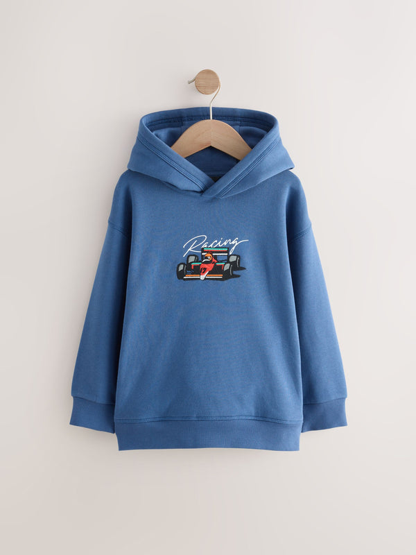 Blue Racing Car Older Boys Graphic Print Cross-Over Hoodie (3-16yrs)
