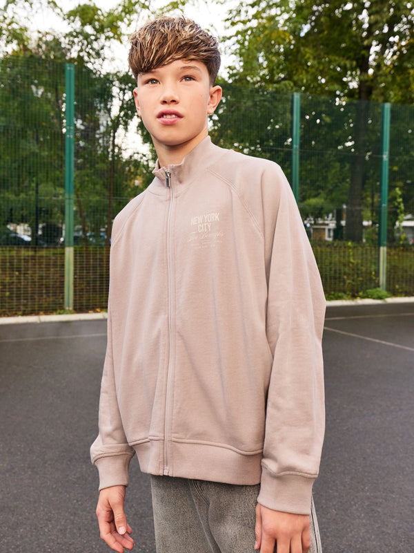 Stone Relaxed Zip Through 100% Cotton Sweatshirt (3-16yrs)