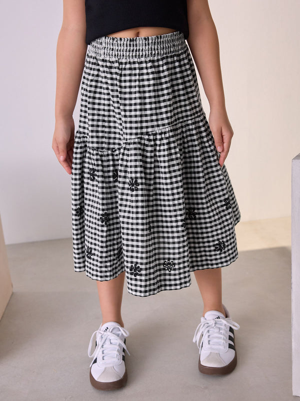 Black/White 100% Cotton Gingham Boho Skirt (3-16yrs)