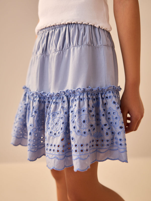 Blue 100% Cotton Embroidered Skort (3-16yrs)