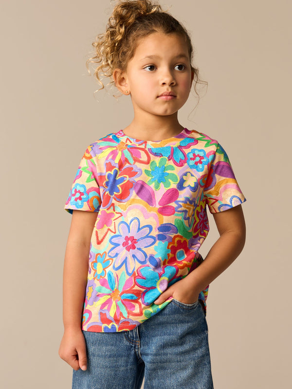 Multi Rainbow Floral Print T-Shirt (3-16yrs)
