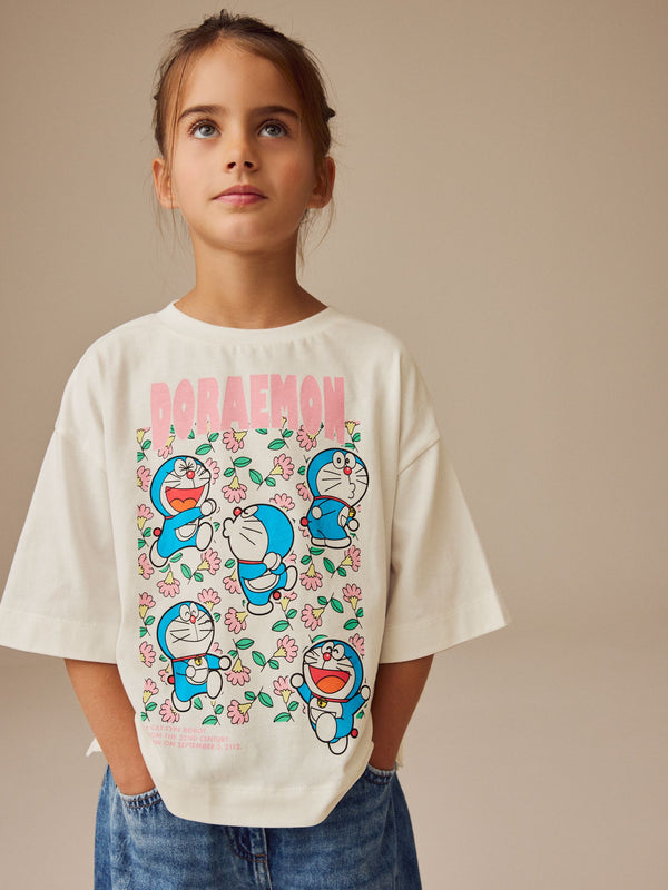 White Doraemon License Graphic 100% Cotton T-Shirt (3-16yrs)