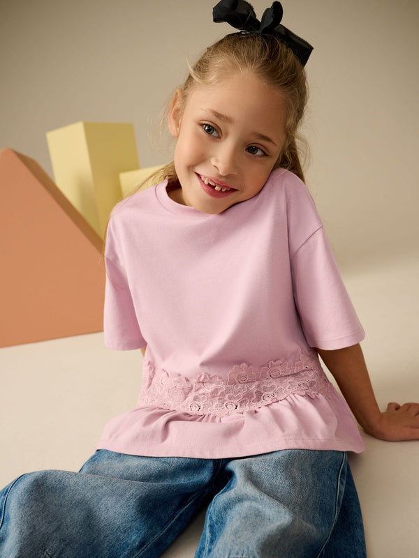 Pink Lace Frill Hem T-Shirt (3-16yrs)