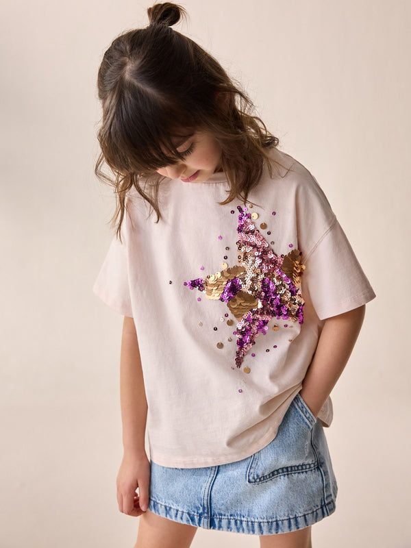 Pink/Gold Sequin Star T-Shirt (3-16yrs)