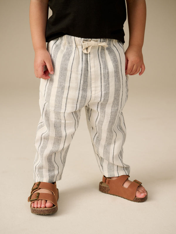 Ecru Stripe Loose Fit Wide Leg Linen Blend Pull On Trousers (3mths-7yrs)